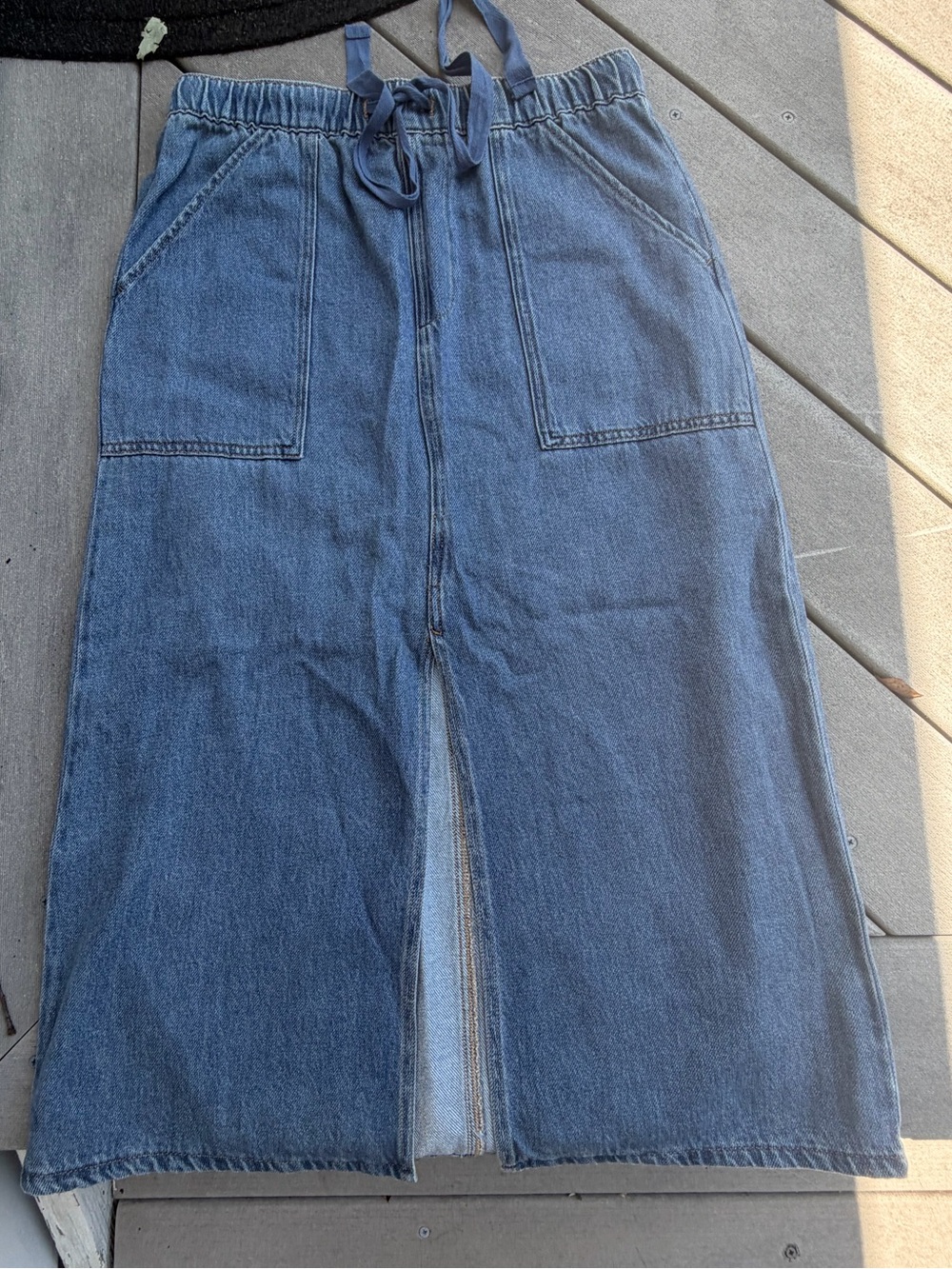 Sanctuary Denim Midi Skirt with Front Slit and Drawstring Waist